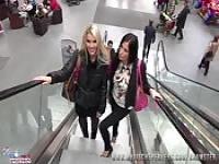 Two German girls having fun at the mall