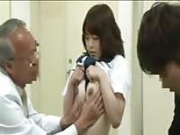 Old Japanese doctor examines schoolgirl