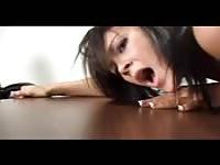 Brunette makes a very good audition for porn